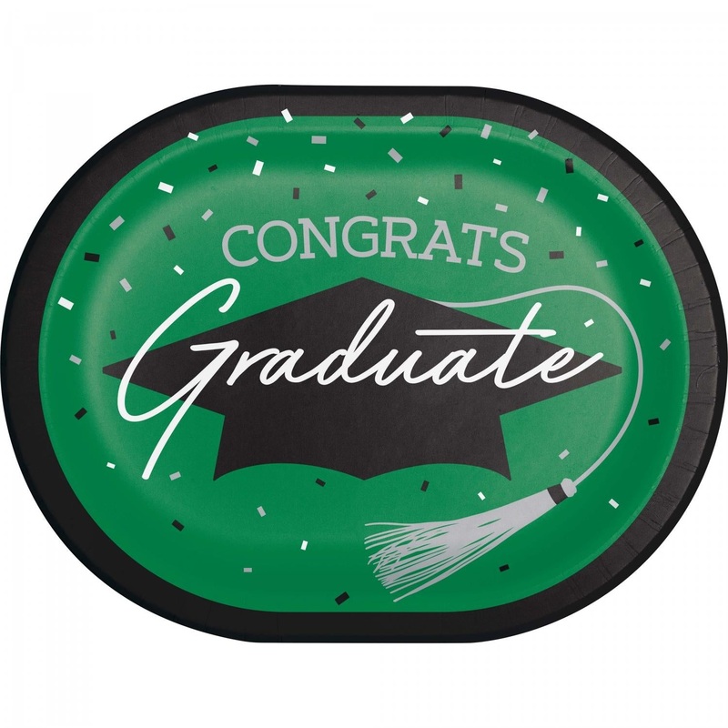 Emerald Green Graduation Paper Oval Platters, 10" X 12" (8/Pkg)